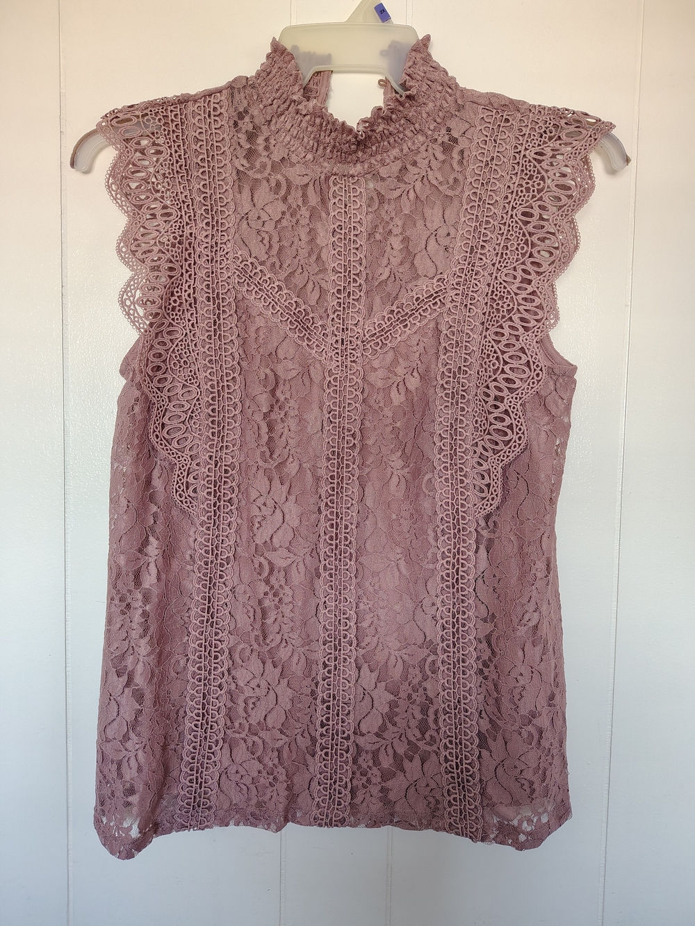 Cable & Gauge Mauve Pink Lace Mock Neck Sleeveless Blouse L